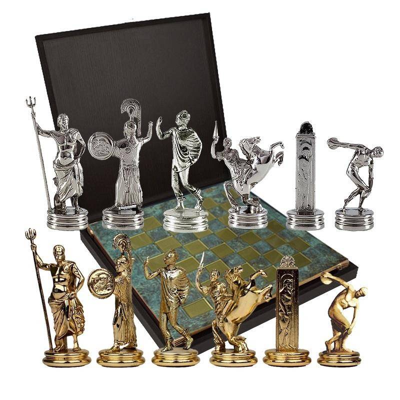 Шахматный набор "Олимпийские Игры" (патинирован. мет. доска 36х36, дер. короб, фигуры золото/серебро) 31-0834 фото 1 — Egidius.ru