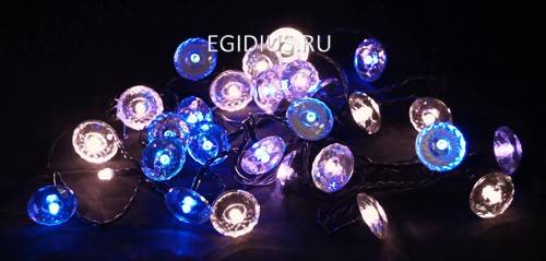 Светов. Украшение гирлянда   30 диодов, режим мигания, с зеркальным декором (Цвет бело-голубой) 10-4018 фото 1 — Egidius.ru