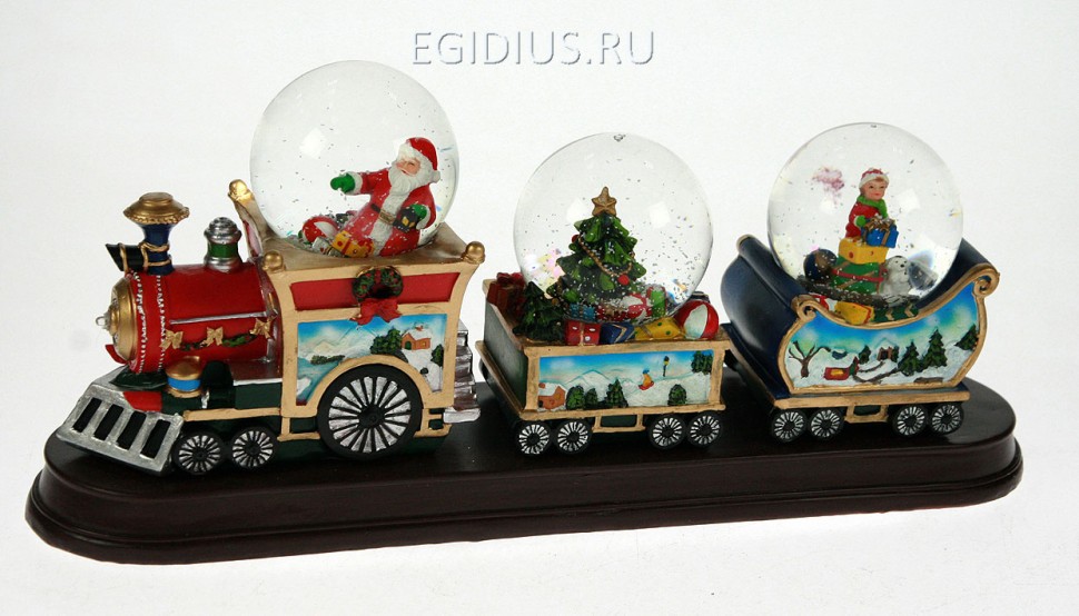 Новогодняя композиция с водяным шаром Паровоз музык. с подсвет. d=7см 150-558 фото 1 — Egidius.ru