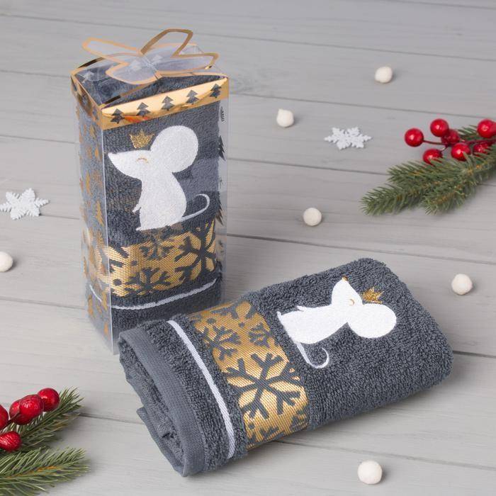 Полотенце махровое "Новый год" 30х70 см, 100% хлопок 370 г/м2 813-331 фото 1 &mdash; Egidius.ru