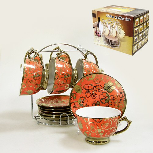 Набор чайный 12 пр. на метал.под. оранжево-красный 240 мл цв. уп. 900-320 фото 1 &mdash; Egidius.ru