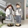 Кукла коллекционная парочка набор 2 шт "Мила и Слава в нарядах в серую клетку" 40 см    804-732 фото 4 — Egidius.ru