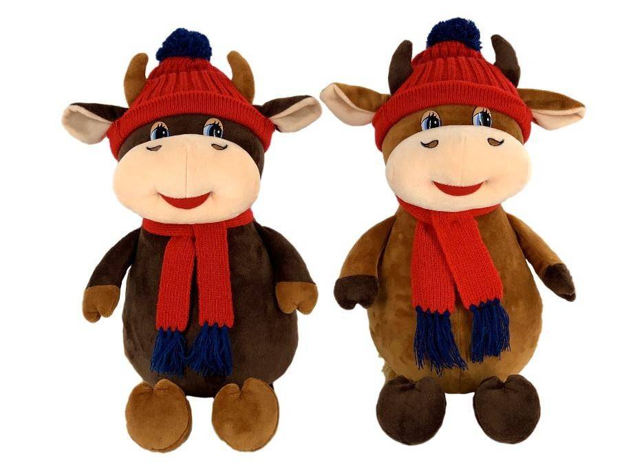 Символ года упаковка игрушка Бык в шапке с  шарфом  1400гр (55шт) 32/40см 2-1-141 фото 1 &mdash; Egidius.ru