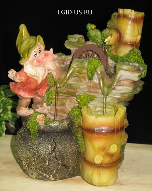 Фонтан декоративный Гномик и каскад воды 16.4*12.4*20.6CM 10-0070 фото 1 &mdash; Egidius.ru