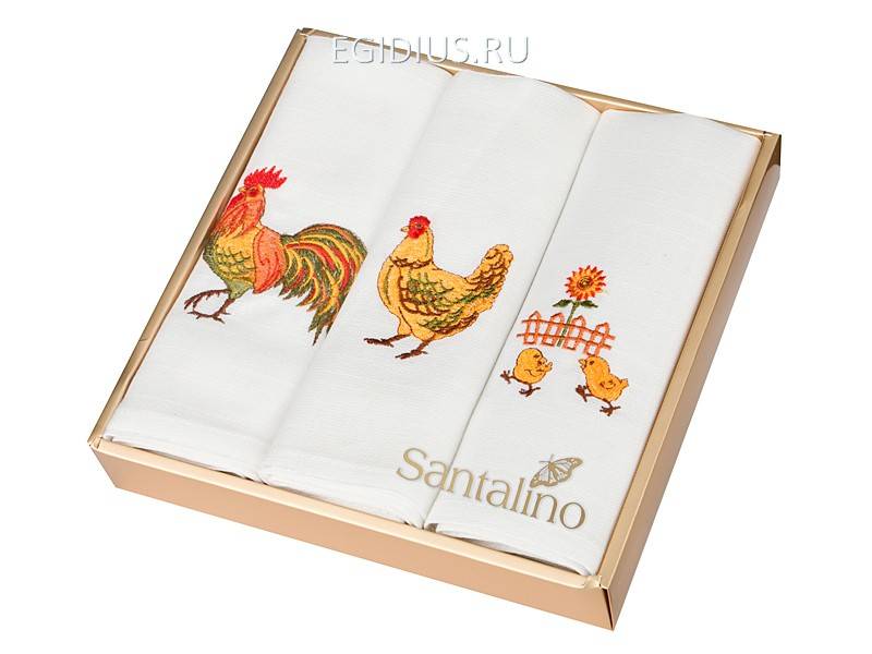Комплект салфеток 42*42см из 3-шт"куриная семейка" п/э 100% с вышивкой,белый 330-900 фото 1 &mdash; Egidius.ru