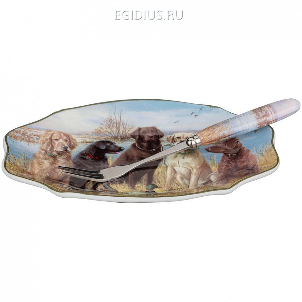 Блюдце для лимона с вилочкой 15*10 см. "охота"  332-287 фото 1 &mdash; Egidius.ru