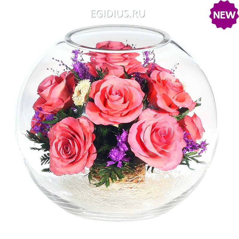 Цветы в стекле: Композиция из натуральных роз. 200-291 фото 1 — Egidius.ru