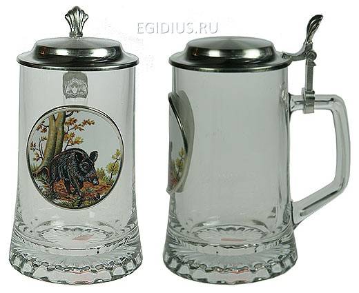 Пивная кружка коллекционная Охота с крышкой 0,5л  112-009 фото 1 &mdash; Egidius.ru