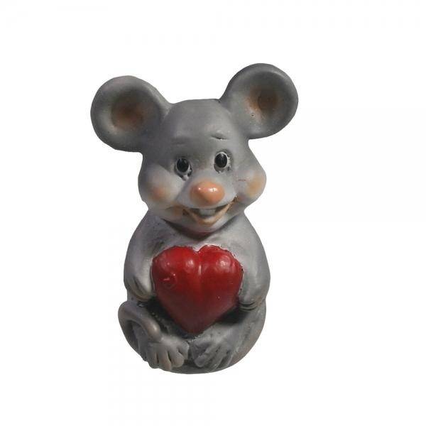 Магнит Мышонок с сердечком (серый) L3,5 W2 H5 см 82-0906 фото 1 — Egidius.ru