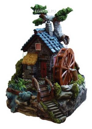 Фонтан:  Домик с большим колесом в чаще и мостиком (дождь) Н*L*W=27*20*17 см 10-0230 фото 1 — Egidius.ru