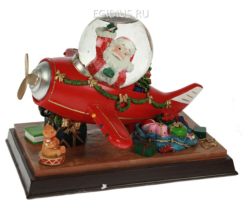 Новогодняя композиция с водяным шаром Самолет Деда Мороза музык. с подсвет. d=9см 150-561 фото 1 &mdash; Egidius.ru