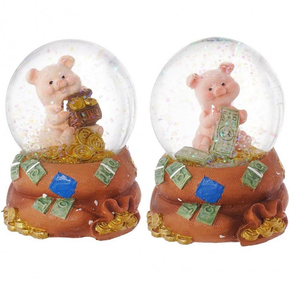 Фигурка декоративная в стеклянном шаре "Свинка", L6,5 W6,3 H8,8 см, 2в 82-0787 фото 1 — Egidius.ru