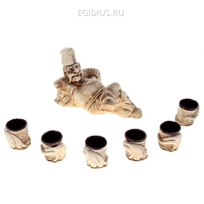 Набор водочно-коньячный: Штоф с рюмками "Казак" шамот, 7 предметов, 1,2 л/ 0,1 л 806-071 фото 1 — Egidius.ru