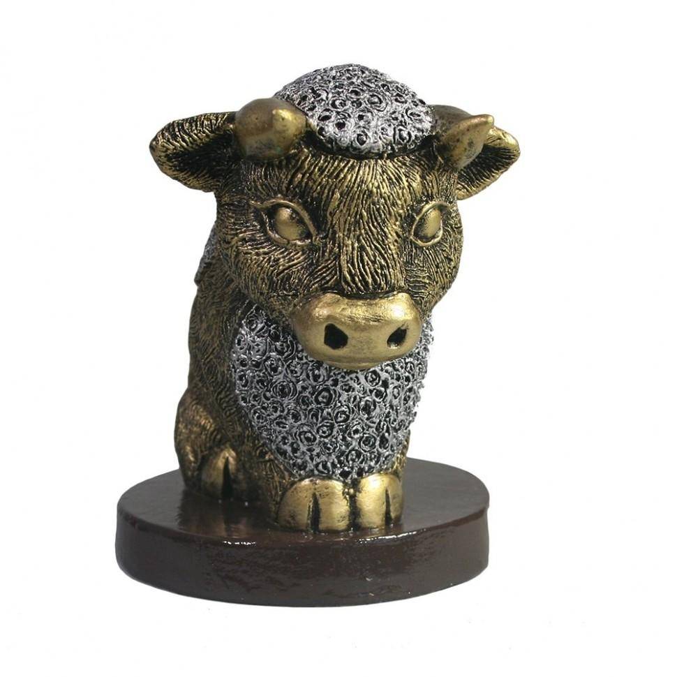 Фигура декоративная Теленок кучерявый (бронза+серебро) L7,5W10,5H9,5 82-1903 фото 1 &mdash; Egidius.ru