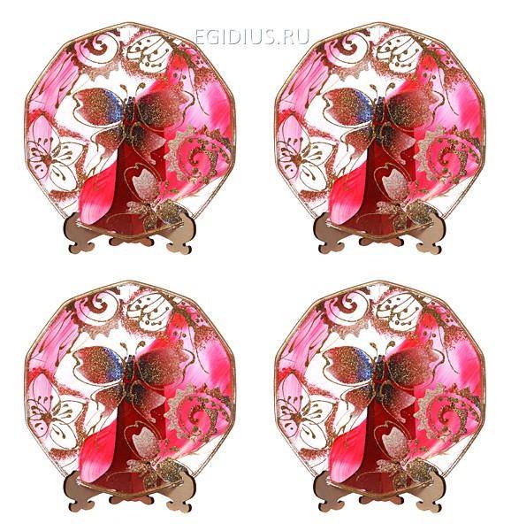 Набор тарелок декоративных из 4 шт."бабочка красная" диаметр=15 см. 319-843 фото 1 — Egidius.ru