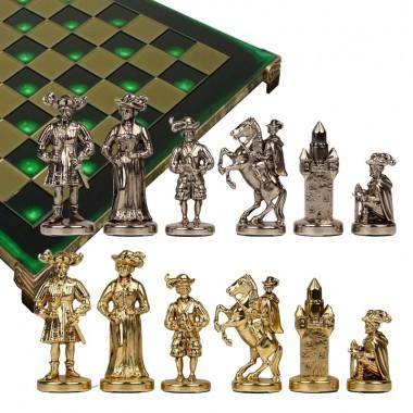 Шахматный набор  &quot;Рыцари Средневековья&quot;  (зелен. мет. доска 44х44, дер. короб, фигуры золото/серебро) 31-0792 — Egidius.ru