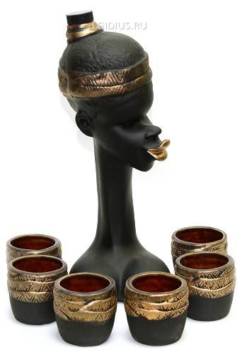 Набор штоф + 6 рюмок "Негритянка" 800-015 фото 1 — Egidius.ru