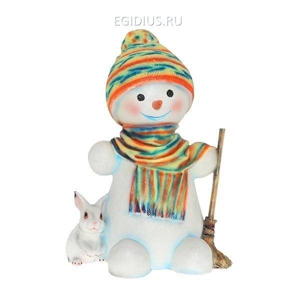 Садовая фигура "Снеговик средний с зайчонком" L37W29Н49 см 81-6116 фото 1 — Egidius.ru