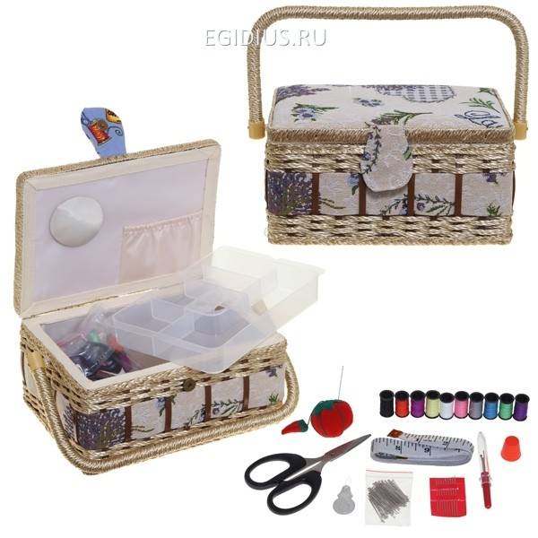 Шкатулка для рукоделия с подносом и набором для шитья, L24 W17,5 H15см 81-4020 фото 1 — Egidius.ru