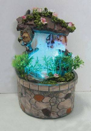 Фонтан с помпой:   Маленький гномик под дождем №2   с LED-подсветкой      Н*L*W=20*13*12 см 10-0476 фото 1 — Egidius.ru