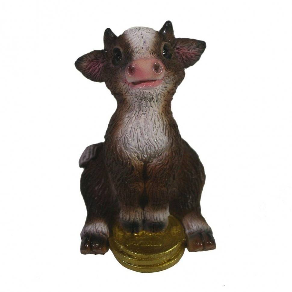 Фигура декоративная Теленок на монетах (коричневый) L5,5W4H6,5 82-1785 фото 1 — Egidius.ru