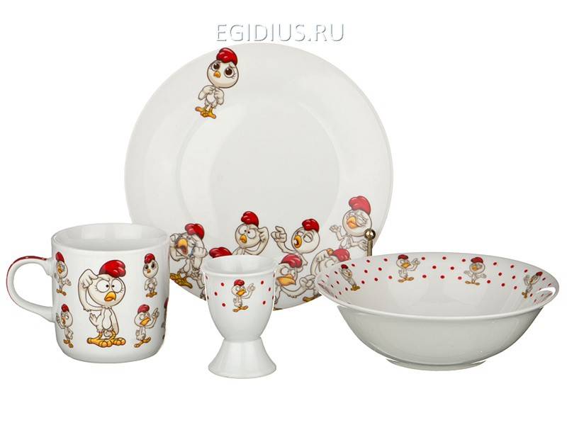 Наборы посуды на 1 персону 4пр.:миска,тарелка,кружка 200 мл.,подставка под яйцо  330-952 фото 1 — Egidius.ru