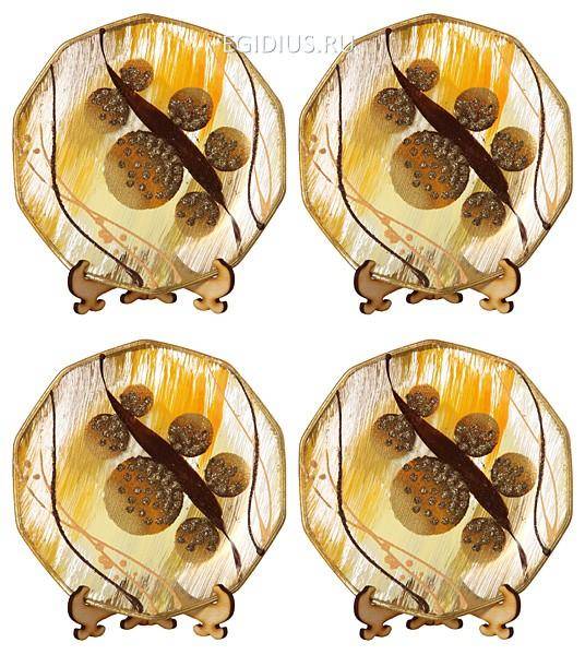 Набор тарелок декоративных из 4 шт."кочки рыжие" диаметр=15 см. 319-845 фото 1 — Egidius.ru