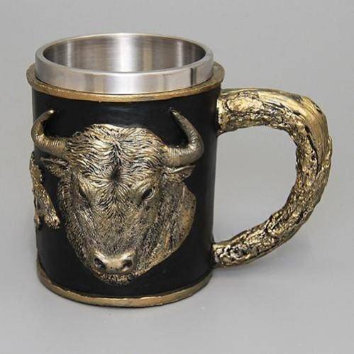 Кружка "Бык" нерж. сталь/искуственный камень 15*10*12см , 500мл 3-2-071 фото 1 — Egidius.ru