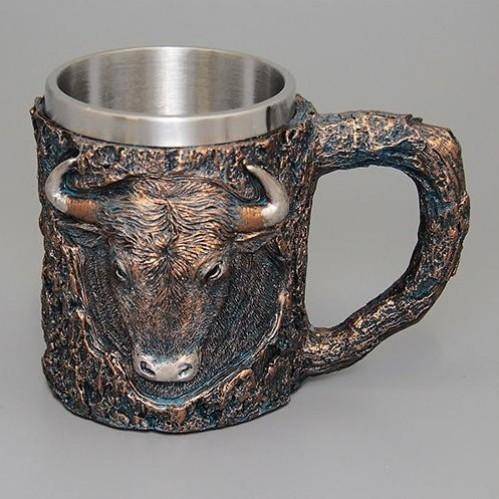 Кружка "Бык" нерж. сталь/искуственный камень 15*10*12см , 500мл. 3-2-072 фото 1 — Egidius.ru