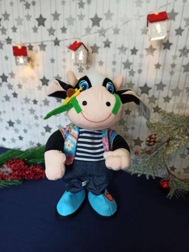 Игрушка поющий бык, символ года 2021, бык с ромашкой 2 песни 280-884 — Egidius.ru