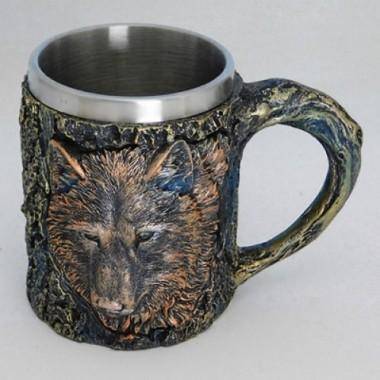 Кружка &quot;Волк&quot; нерж. сталь/искуственный камень 15*10*12см , 500мл. 3-4-005 — Egidius.ru