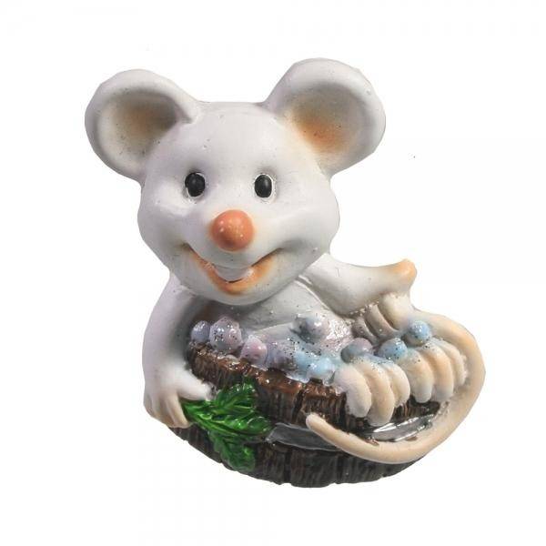 Магнит Мышонок в кадушке (белый) L6,5 W2 H4,5 см 82-0915 фото 1 — Egidius.ru