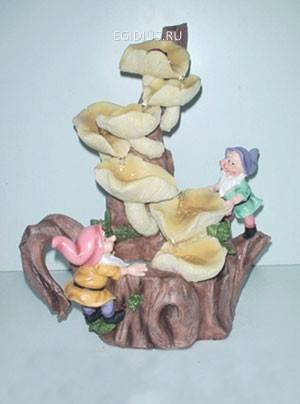 Фонтан с помпой  Гномы и  каскад сыроежек Н*L*D=26*23*15,5см 10-0478 фото 1 &mdash; Egidius.ru