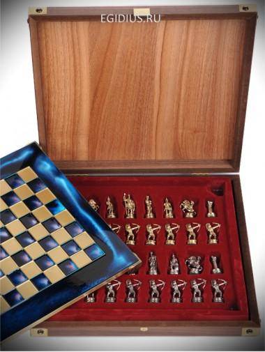 Шахматный набор &quot;Троянская война&quot; (син. мет. доска 36х36, дер. короб, фигуры бронза/патина) 31-0741 — Egidius.ru