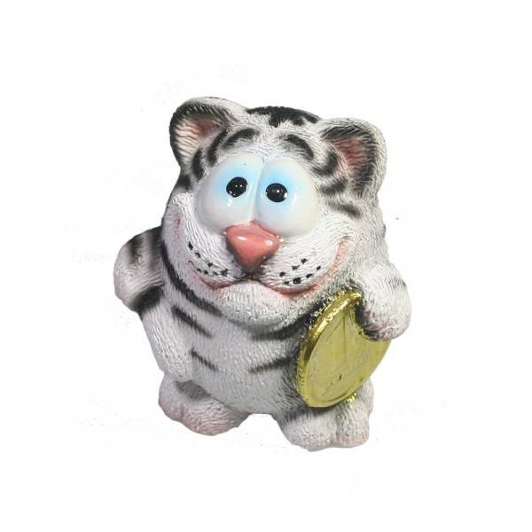 Фигура декоративная "Мультяшный тигр с монетой" (белый) L5W3.5H4,5см 81-3033 фото 1 — Egidius.ru