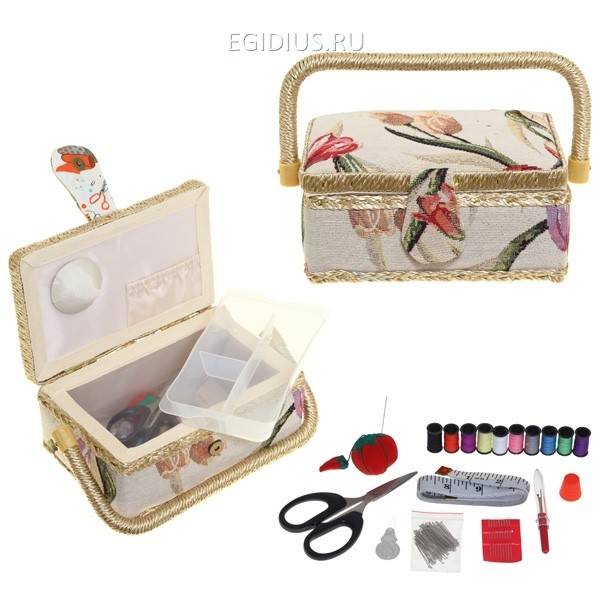 Шкатулка для рукоделия с подносом и набором для шитья, L19 W13 H10см 81-4029 фото 1 — Egidius.ru