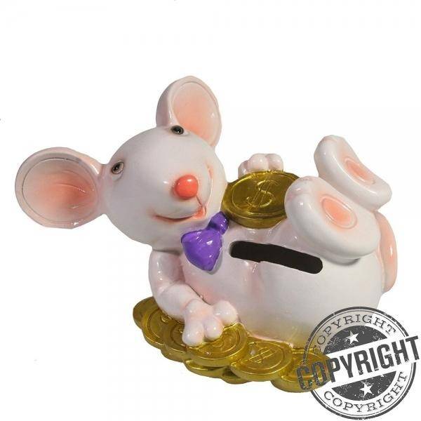 Копилка Мышонок Ларри (белый) L15 W10 H9 см 82-1033 фото 1 &mdash; Egidius.ru