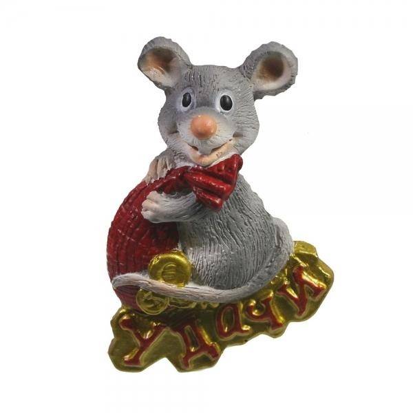 Магнит Крыса с мешком Удачи (серый) L5 W2,55 H6,5 см 82-0916 фото 1 &mdash; Egidius.ru