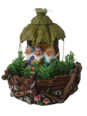 Фонтан Три гнома под крышей зонтиком, малый Н=23см 10-0084 фото 1 &mdash; Egidius.ru