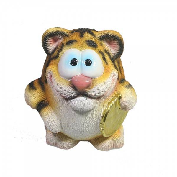 Фигура декоративная "Мультяшный тигр с монетой" (рыжий) L5W3.5H4,5см 81-3034 фото 1 — Egidius.ru