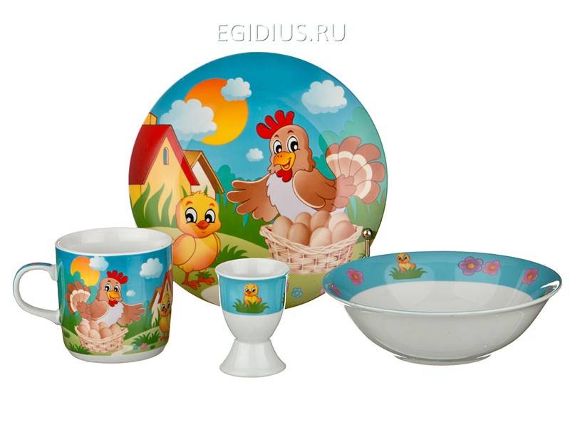 Наборы посуды на 1 персону 4пр.:миска,тарелка,кружка 200 мл.,подставка под яйцо  330-956 фото 1 — Egidius.ru
