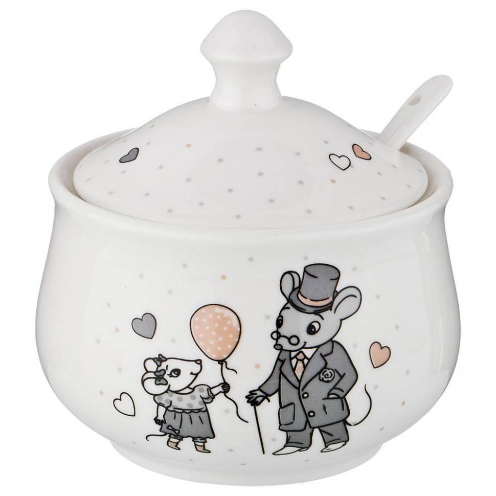 Сахарница с ложкой ля мур. мышки 400 мл. 11*11*7 см. символ года 2020 332-872 фото 1 — Egidius.ru