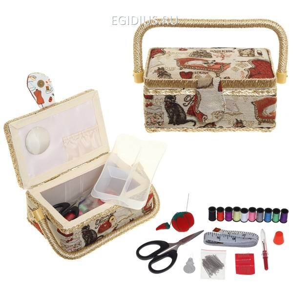 Шкатулка для рукоделия с подносом и набором для шитья, L19 W13 H10см 81-4030 фото 1 &mdash; Egidius.ru