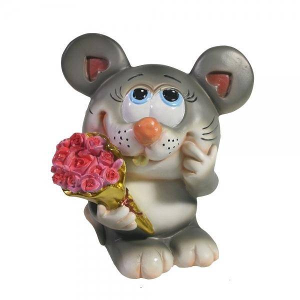 Копилка Мышонок с букетом L9W12H13 82-1036 фото 1 &mdash; Egidius.ru