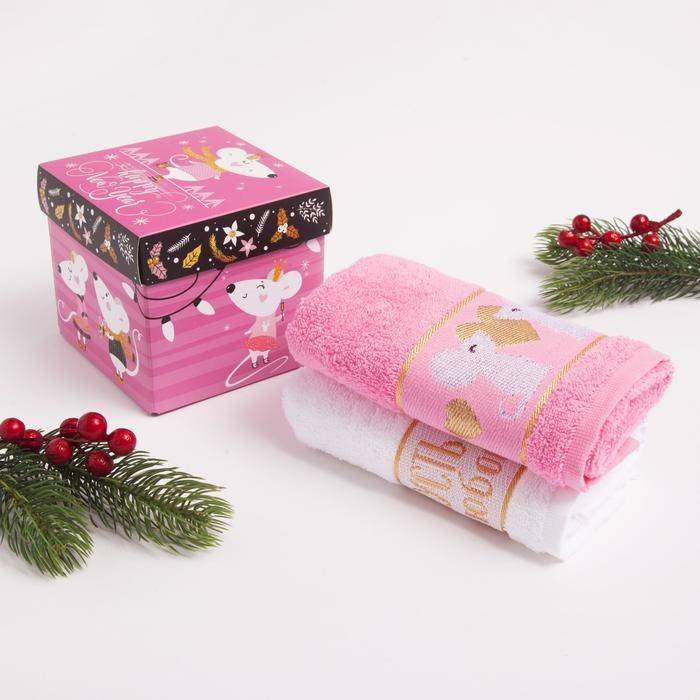 Набор махровых полотенец "Happy new year" 30х70 см - 2 шт, 100% хлопок, 370 гр/м2 813-334 фото 1 — Egidius.ru