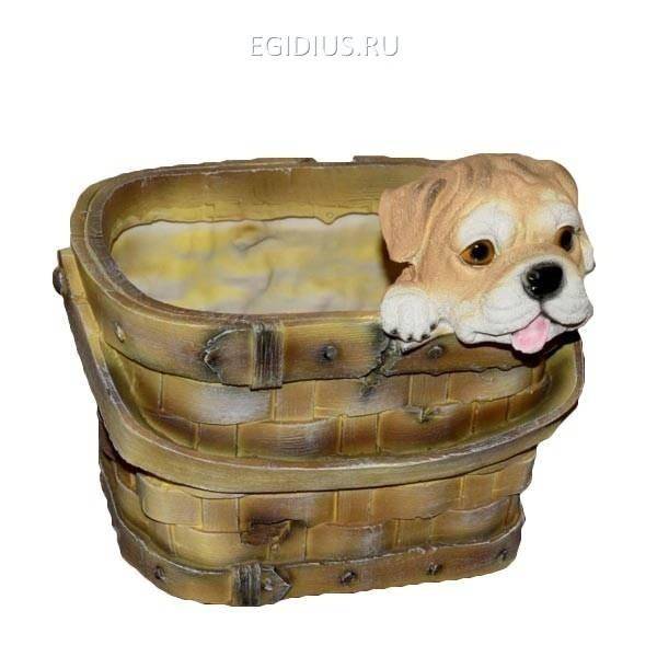 Садовое кашпо Щенок в лукошке, L21 W20 H20 см 81-6021 фото 1 — Egidius.ru