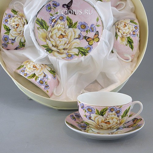 Набор чайный 12 пр. бабочки на пионе 260 мл под.уп. 900-268 фото 1 — Egidius.ru