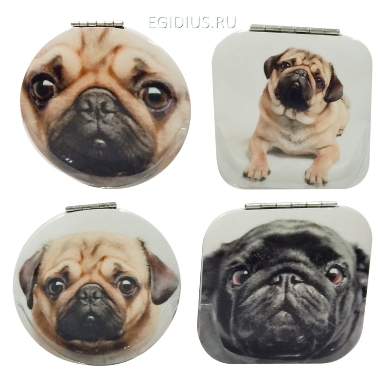 Зеркальце карманное Мопс  105-222 фото 1 — Egidius.ru
