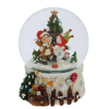 Музыкальный снежный шар с функцией движения &quot;Снеговик и мальчик&quot; 80-0972 — Egidius.ru