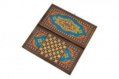 Настольная игра: Нарды + шашки &quot;Сирия Голубые&quot; средние 4-2-317 — Egidius.ru